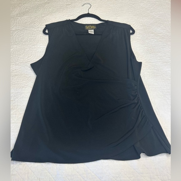 Bob Mackie “Wearable Art” Black, Wrap Style Sleeveless Top w/Ruching. Size Large - Picture 3 of 7